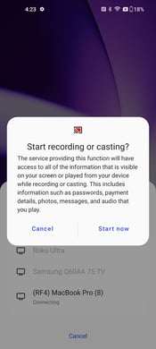 OnePlus 11 Start Casting Notification